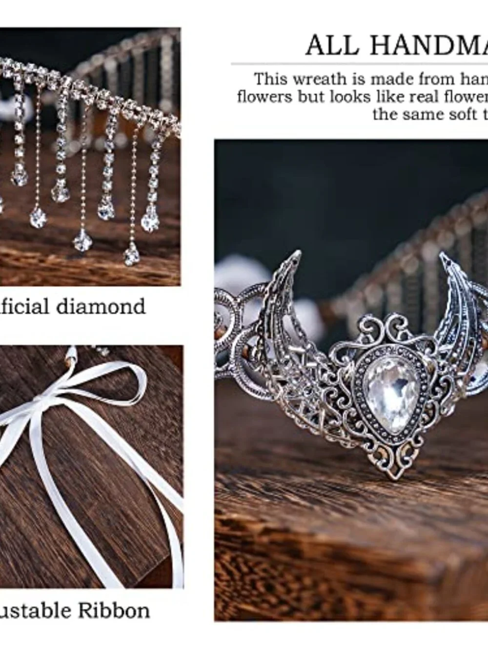 Handmade Silver Viking Crown with Crystal Tassels Celtic Fairy Headpiece